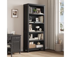 Boekenkast 5 Lagen - 80x30x181cm - Hoge Boekenkast - Opbergkast Open Planken - Rustiek Displayrek - Voor Woonkamer Slaapkamer - Zwart