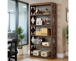 Boekenkast 6 Lagen – Hoge Vrijstaande Opbergkast 179 cm met Open Planken – Sterk, Stabiel & Krasbestendig – Vintage Houten Wandkast voor Woonkamer & Slaapkamer – House&Garden