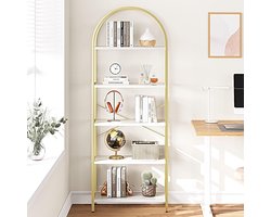 Boekenkast - 60x 28 x 180 cm - 5 Lagen - Opbergkast - Wandkast - Boekenrek - Vitrinekast - Stellingkast - Woonkamer Kast - modern- gouden