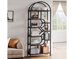 Boekenkast - 75 x 30 x 200 cm - 6 Lagen - Opbergkast - Wandkast - Boekenrek - Vitrinekast - Stellingkast - Woonkamer Kast - Industrieel - Bruin/Zwart