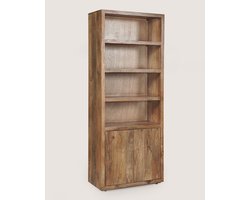 Boekenkast 80 cm Mangohout – 2 Deuren & 4 Vakken – Bruin – Landelijk