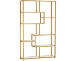 Boekenkast Aravon - 8 Lagen - Boekenrek Metaal - Goud en Marmerlook - Voor Woonkamer