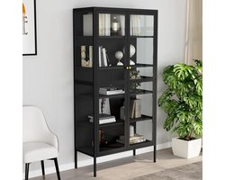 Boekenkast, archiefkast, kantoorkast, vitrinekast, boekenkast, staande vitrinekast, antraciet, 90 x 40 x 180 cm, staal en gehard glas