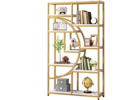Boekenkast Berlin - Goud - Met 5 Lagen - Marmerlook - Voor Woonkamer, Slaapkamer of Kantoor