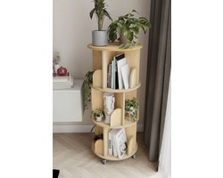 Boekenkast - Boekenkast Industrieel - Boekenkast met Wielen - Boekenkast Kind - Boekenrek - Houtkleur - 360° draaibaar