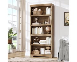 Boekenkast - Boekenkast met 5 planken - Boekenkast in landhuisstijl van 175 cm hoog - met verstelbare planken, open opbergrek met antislipontwerp - 175 × 80 × 30 cm