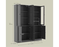 Boekenkast-Boekenkast met glazen deuren ABTkantoor 5-laags Vitrinekast 180 cm Hoge Kast / Buffetkast / Keukenkast met 3 Lades & 11 Compartimenten – Moderne Opbergkast Set van 2 – Zwart