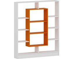 Boekenkast - Boekenkast Staand Rek 3 Planken – MedaHomeStore Nova Roomdivider – Moderne Open Kast Wit/Oranje – Smalle Kantoorkast – Opbergkast Woonkamer – 130x151,8x22 cm