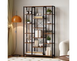 Boekenkast – Boekenkast Vakkenkast – Wandkast – Opbergkast – 6 Lagen Met 15 Open Planken – Verstelbare Planken – Vintage Kleur – 30x100x170 cm – Metaal En Hout
