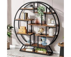 Boekenkast - Boekenrek - Opbergkast - Etagère Kast - Vakkenkast - Presenteer Kast - Ovaal - 170x150x32cm - 8 Laags - Bruin/Zwart