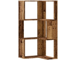 Boekenkast | Boekenrek | Opbergkast | Vakkenkast 3-laags hoek 50x50x102 cm bewerkt hout oud houtkleur