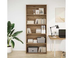 Boekenkast | Boekenrek | Opbergkast | Vakkenkast 80x30x189 cm bewerkt hout artisanaal eikenkleur