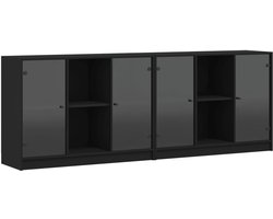 Boekenkast | Boekenrek | Opbergkast | Vakkenkast met deuren 204x37x75 cm bewerkt hout zwart