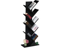 boekenkast - boom - 8 vakken - 138 x 51 x 25 cm - zwart