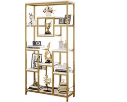 Boekenkast Ceylix - 8 Lagen - Boekenrek - Moderne Opbergrek Metaal - Goud met Marmerlook - Woonkamer
