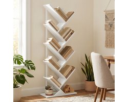 Boekenkast Compact Vrijstaand Industrieel Design – 50 X 24 X 136 Cm – Hout En Staal – Wit – Voor Boeken, Cd’s En Dvd’s