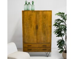 Boekenkast Donkerbruin - Mangohout - 2 Deuren - 2 Lades - Kast Ubud - Giga Meubel