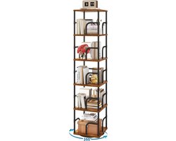 Boekenkast Draaibaar 360° – 6-Vaks Boekenrek – Ruimtebesparende Boekentoren – Houten Opbergkast – Vrijstaande Kast voor Boeken, Decoratie en Accessoires – 30 x 30 x 149,5 cm – Rustieke Stijl
