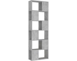 Boekenkast en Roomdivider 60x24x186 cm Beton Grijs met 6 Vakken