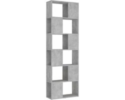Boekenkast en Roomdivider 60x24x186 cm Beton Grijs met 6 Vakken