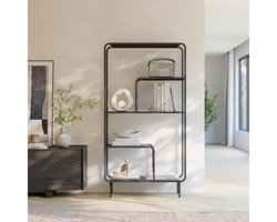 Boekenkast Færder 145x76x33 cm zwart mat [en.casa]