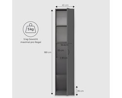 Boekenkast Garderoberek Casa Velluto – Smalle Multifunctionele Wandkast 40cm Breed x 180cm Hoog – 4 Verstelbare Planken – Opbergkast voor Kleding, Dossiers, Boeken – Antraciet MDF Kast voor Slaapkamer, Hal, Kantoor en Kelder