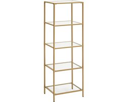 Boekenkast - Glazen Vitrinekast - 5 Laags Modern Design - Gouden frame