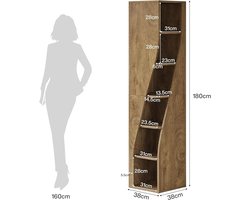 Boekenkast Hoekrek 6 Niveaus – Modern Industrieel Smal Staand Rek van Hout – HomeByNicole Lichtbruin 38x38x180 cm – Ruimtebesparende Opbergkast voor Woonkamer, Slaapkamer en Thuiskantoor