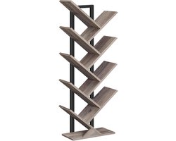 Boekenkast, Hoge Boekenkast met 9 Lagen, Hoge Boekenkast met Houten Planken voor CD's en Albums, Metalen Frame, Woonkamer, Keuken, Thuiskantoor, Industriële Stijl, Beige, Grijs en Zwart
