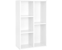 Boekenkast Hout 50x24x80cm Wit Kinderkamer Studiekamer Vloerstaande Opbergkast Met 5 Compartimenten Geschikt Voor Bestanden En Decoraties