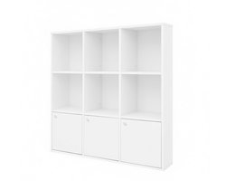 Boekenkast Hout 97,5x30x97,5cm Wit Woonkamer Kinderkamer Studiekamer Kantoor Vrijstaand Rek Met 6 Open Vakken En 3 Onderkasten Geschikt Voor Boeken DVD En Decoraties Modern Minimalistisch