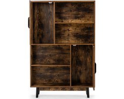 Boekenkast Houten Opbergkast met Deuren en Open Planken 80 x 24 x 120 cm Koffie