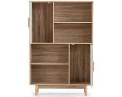 Boekenkast Houten Opbergkast met Deuren en Open Planken 80 x 24 x 120 cm Wit