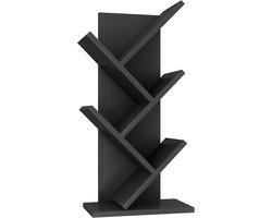Boekenkast in boomvorm, 4 niveaus, modern houten rek voor boeken/films/cd's, smalle displaystandaard voor slaapkamer, thuiskantoor, zwart
