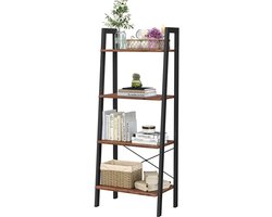 Boekenkast Industrieel Hazelnootbruin-Zwart – Industrialhome Aspen – 4-Laags Ladderschap met Houten Planken & Metalen Frame – Vrijstaande Industriële Plankenkast – Wandkast voor Woonkamer, Slaapkamer & Keuken – 56x34x137,5 cm – Eenvoudige Montage