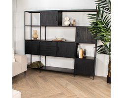 Boekenkast industrieel - Zwart - 220cm - Wandkast Shaquille - Giga Meubel