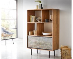 Boekenkast Juwelo 88 cm acacia natuur steen poten zwart