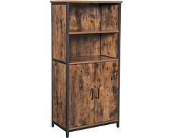 Boekenkast, Kantoorkast, Keukenkast Met 2 Open Planken, Verstelbare Planken, Multifunctioneel, Ä°ndustrieel Design, Vintage Bruin-Zwart