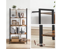 Boekenkast - Kantoorkast - Open vakken - Met 5 niveaus - Metalen frame - Bruin Zwart