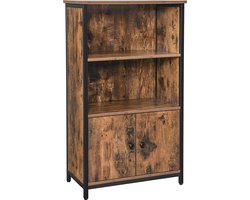 Boekenkast, Kantoorplank, Keukenkast met 2 open vakken, 1 vak met kastdeuren, multifunctioneel, Industrieel design, vintage bruin-zwart LSC65BX