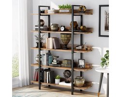 Boekenkast - Kast - Ladderkast - Wandkast - Industriële 5-Laags - met IJzeren Frame – Stabiele Opbergplank voor Boeken & Decor – Bruin