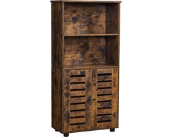 Boekenkast, keukenkast, opbergkast, boekenkast met latdeuren, 2 open compartimenten, hoogte verstelbare plank, met benen, voor woonkamer, keuken, vintage bruin