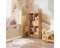 Boekenkast Kind - Boekenrek - 60 x 30 x 120 cm - Opbergkast voor Kinderen - Speelgoedkast - Kinderkamer - Lichte Eiken