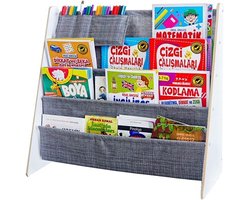 Boekenkast Kind - Montessori Boekenkast - Boekenkast Kinderkamer - Boekenrek Kind - Boekenrek Kinderkamer - Opbergkast Speelgoed - Grijs