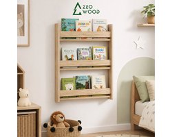 Boekenkast Kind - Montessori Boekenrek 3 Niveaus Houtkleur