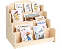 Boekenkast Kinderen - Boekenrek Hout - Boeken Opbergen - Trapeziumvorm Stabiliteit - 335 cm Hoog - Licht Houtkleur