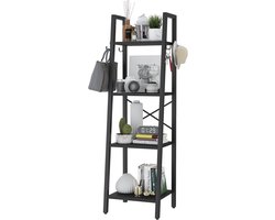 Boekenkast, ladderrek, doe-het-zelf staand rek, 4 niveaus, stabiel X-metalen frame, industriële stijl, multifunctioneel houten rek voor woonkamer, kantoor, balkon, zwart