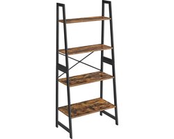 Boekenkast, ladderrek, staand rek met 4 niveaus, frame van bamboe, eenvoudige montage, voor woonkamer, slaapkamer, keuken, vintage bruin-zwart...