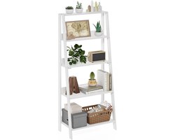 Boekenkast Ladderstijl 5-Planken Displayplank Wit - Smal en Hoog