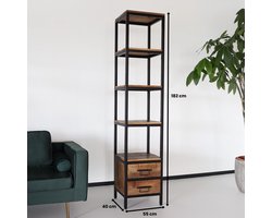 Boekenkast mangohout Jaell kast industrieel 183cm duurzaam massief hout mango wandkast